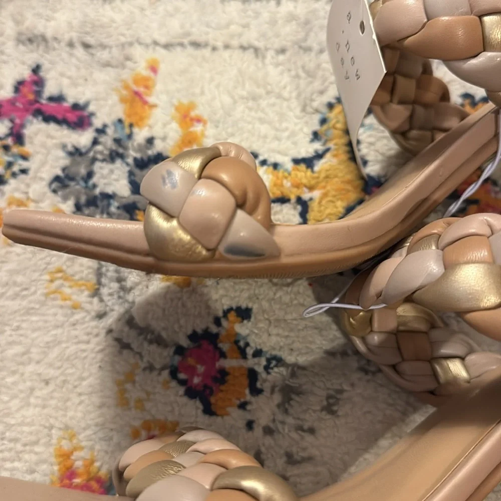 A New Day Braided Heels Basil multi colored tan gold - Picture 2 of 6